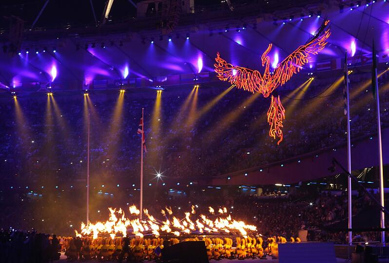 Bei der gigantischen Abschlussfeier der Olympischen Spiele in London heizten Rock- und Popstars wie Queen, George Michael, die Spice Girls und The Who Publikum und Sportlern ein.