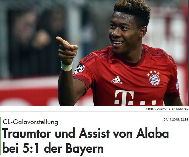 Die österreichen Medien gehen vor allem auf das Tor von David Alaba ein. So auch "Krone".