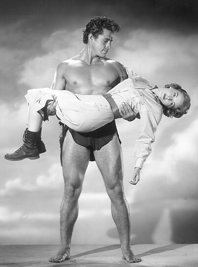 Gordon Scott als Tarzan und Vera Miles als Jill in dem Film "Tarzan und der schwarze Dämon" aus dem Jahr 1955. Der amerikanische Schauspieler Gordon Scott trat in den 50er Jahren die Nachfolge von «Tarzan»-Darsteller Lex Barker ant