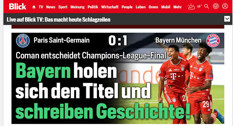 Geschichte geschrieben: Die Headline des schweizer "Blick".