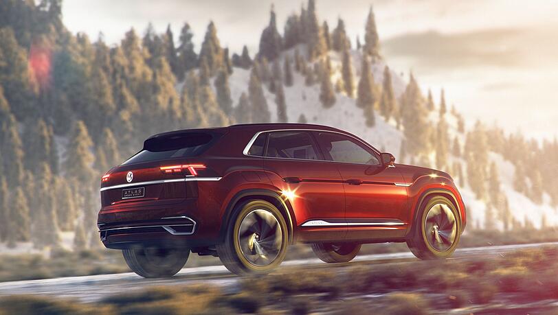 Der Atlas Cross Sport rollt mit einer coupéhaften Heckpartie an. Der Atlas Cross Sport rollt mit einer coupéhaften Heckpartie an.