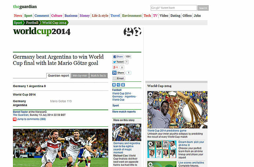 Ganz nachrichtlich kommt der Guardian unmittelbar nach Abpfiff daher.