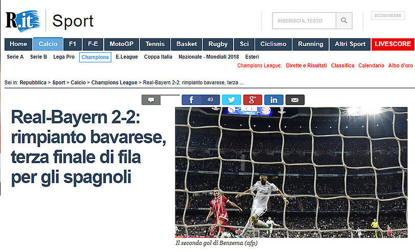 La Repubblica (Italien): "Real-Bayern 2:2 - Bayerisches Bedauern, drittes Finale in Folge für die Spanier"