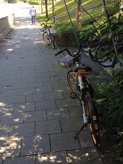 Nicht nur im Innenstadtgebiet, auch etwas außerhalb, wie hier in Großhesselohe säumen die Mieträder die Straßen.