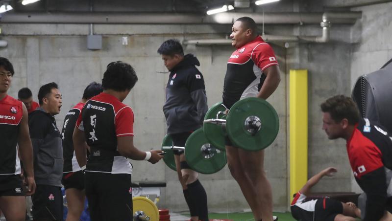 Japans Rugbyspieler trainieren für das Viertelfinalspiel gegen Südafrika in Tokio.