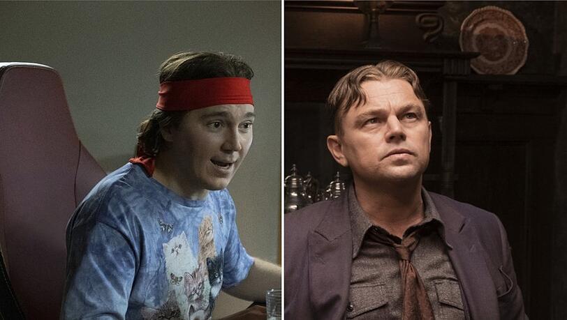Paul Dano (l.) spielt in "Dumb Money - Schnelles Geld" den realen Finanzanalyst Keith Gill. Leonardo DiCaprio schlüpft derweil in "Killers of the Flower Moon" einmal mehr für Martin Scorsese in eine Hauptrolle.