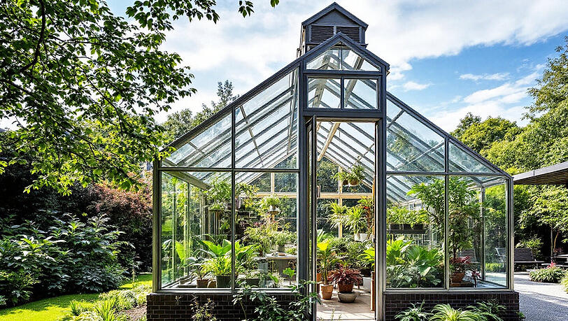 Trendig in München: das private Gewächshaus im eigenen Garten (KI-generiert).