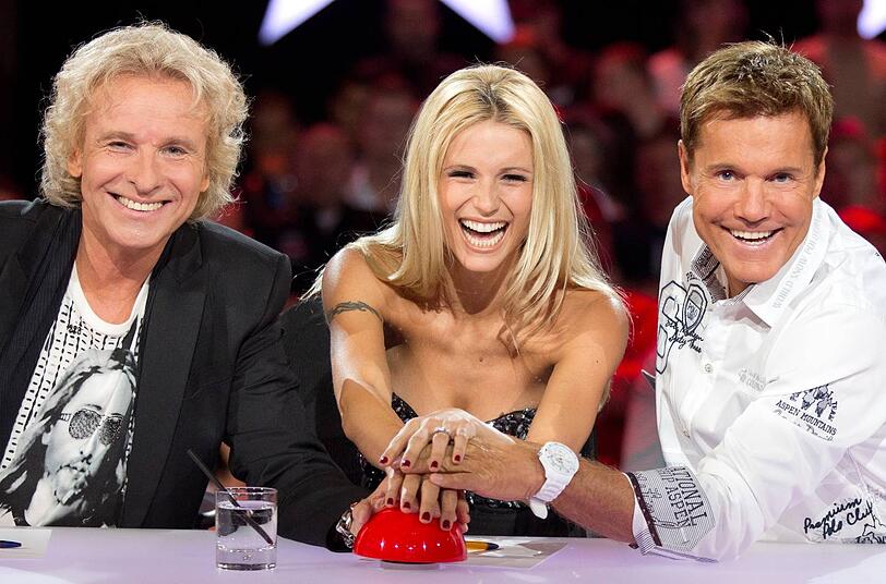 Die Jury-Mitglieder der RTL-Castingshow "Das Supertalent", Thomas Gottschalk (l-r), Michelle Hunziker und Dieter Bohlen.