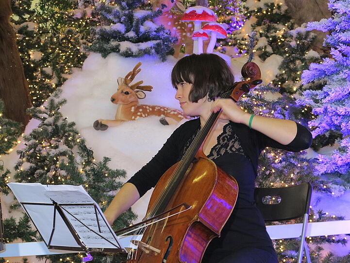 Djordje Matkovic: Dienstag nach der Arbeit wollte ich im Perlacher PEP einkaufen. Und da hörte und sah ich ernste Musik in nicht so ernster Umgebung. Eine Pianistin und eine Cellistin spielten klassische Musik in der Weihnachtsdekoration. Sofort habe ich meine Kamera gezogen und begonnen zu fotografieren. Die Musik war herrlich - die Lichtverhältnisse kriminell! Während ich fotografiert habe, haben die zwei hübsche junge Damen Air aus der Orchestersuite Nr.3 von J.S. Bach gespielt.
"War das: Air für den Bär?!" - habe ich zum Schluss gefragt. Die Damen haben herzhaft gelacht!
Ich bin hochzufrieden heimgegangen und habe irgendwann später festgestellt, dass ich nichts zu Essen gekauft habe. Ach, was soll es - man lebt nicht nur vom Brot allein!