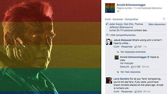 Das Facebook-Profilbild von Arnold Schwarzenegger in Regenbogenfarben gefällt nicht jedem, doch das stört den "Terminator" nicht im geringsten.