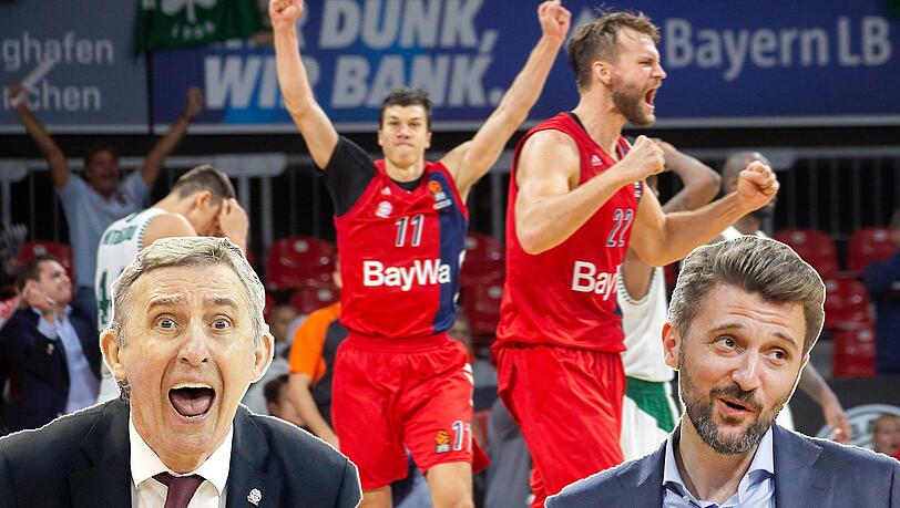 Müssen in ihrem ersten Euroleague-Auswärtsspiel beim FC Barcelona und Coach Svetislav Pesic (l.) antreten: Bayerns Basketballer um Lucic (2. v.l) und Barthel mit Sportdirektor Marko Pesic. Müssen in ihrem ersten Euroleague-Auswärtsspiel beim FC Barcelona und Coach Svetislav Pesic (l.) antreten: Bayerns Basketballer um Lucic (2. v.l) und Barthel mit Sportdirektor Marko Pesic.