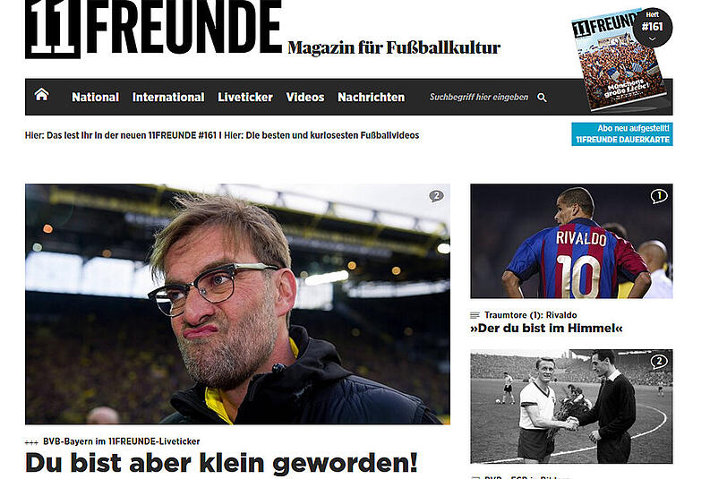 Jürgen Klopp rümpft auf der 11 Freunde-Seite die Nase.