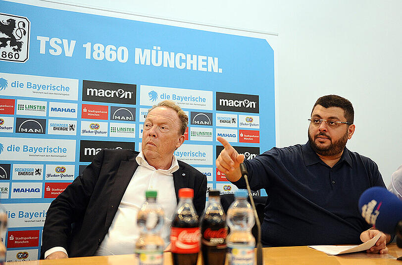 Präsident Peter Cassalette (l.) und Investor Hasan Ismaik bei der Pressekonferenz nach der Runjaic-Entlassung.