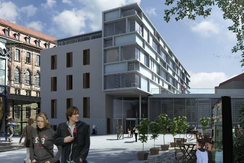 Änderungen sind nur noch in Details möglich, etwa wie tief die Fenster Zwischenbaus in die Fassade eingerückt sind.