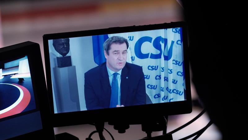 Markus Söder (CSU) ist zugeschaltet beim digitalen Bundesparteitag der CDU.