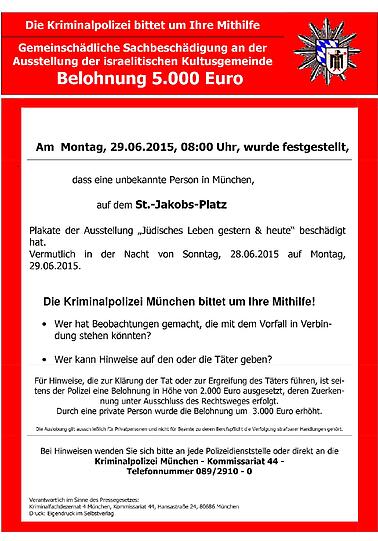Fahndungsplakat Jüdisches Zentrum
