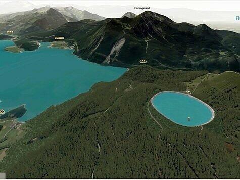 So sieht das geplante Pumpspeicherkraftwerk auf dem Jochberg auf der Animation der Energieallianz aus.