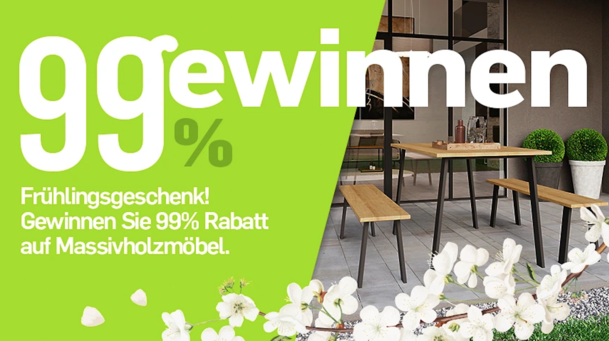 Gewinnen Sie 99 Prozent Rabatt auf Massivholzmöbel. Gewinnen Sie 99 Prozent Rabatt auf Massivholzmöbel.