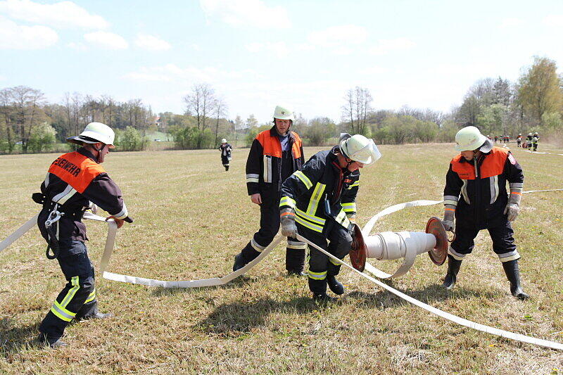 Mit einer Löschkette kämpften ein Feuerwehrmänner gegen die Feuerwalze, die sich durch das Schilf fraß.