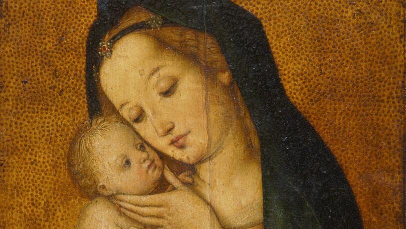 Anrührend zärtlich: Hans Holbein d. Ä. hat die "Maria das Kind liebkosend" um 1496/99 geschaffen. Anrührend zärtlich: Hans Holbein d. Ä. hat die "Maria das Kind liebkosend" um 1496/99 geschaffen.