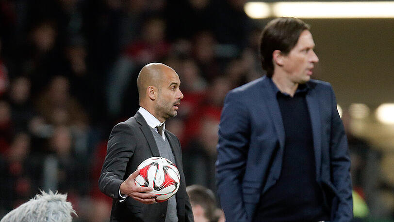 Roger Schmidt (Bayer Leverkusen, r.) oder Pep Guardiola (FC Bayern München): Wer setzt sich am Samstag im Top-Spiel der Bundesliga durch? Roger Schmidt (Bayer Leverkusen, r.) oder Pep Guardiola (FC Bayern München): Wer setzt sich am Samstag im Top-Spiel der Bundesliga durch?