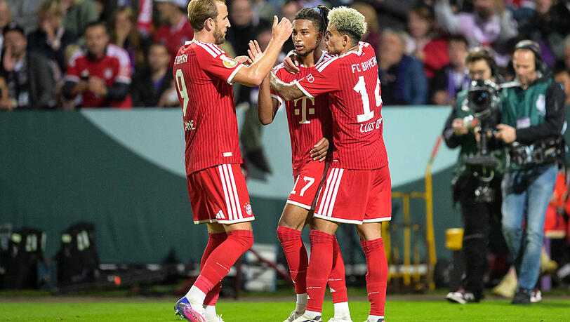 Offensivtrio des FC Bayern (v.l.): Harry Kane, Michael Olise und Luis Díaz. Offensivtrio des FC Bayern (v.l.): Harry Kane, Michael Olise und Luis Díaz.