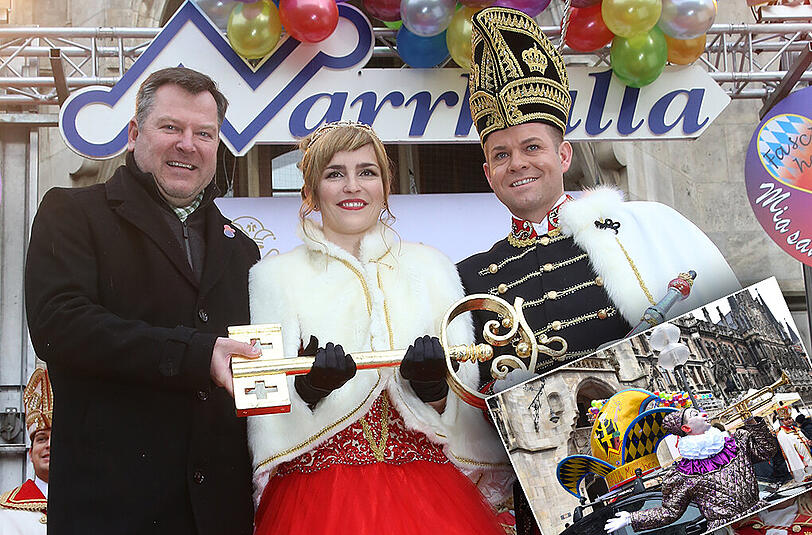 Das neue Faschings-Prinzenpaar: Bürgermeister Josef Schmid mit Prinzessin Andrea II. und Prinz Christian II. (v.l.).