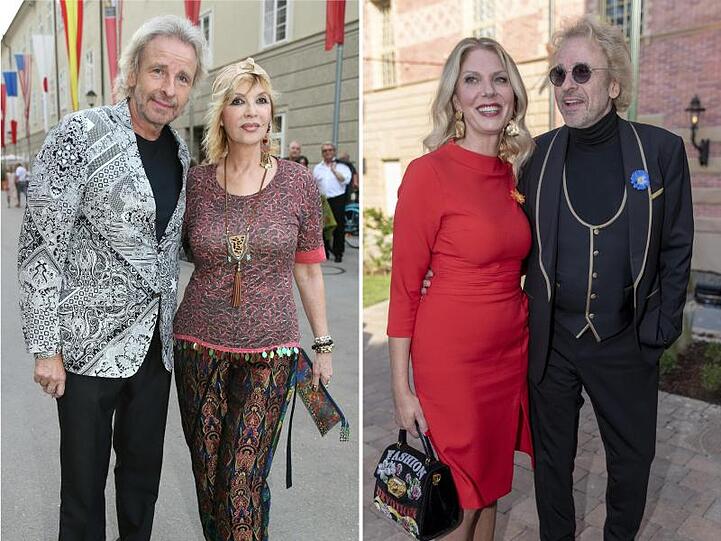Thomas Gottschalk und seine damalige Ehefrau Thea (2015 und Gottschalk mit seiner neuen Lebenspartnerin Karina Mroß 2019.