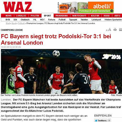 Sieg "trotz Podolski-Tor", fasst "WAZ" zusammen.