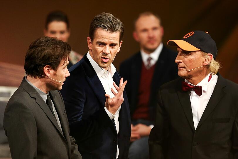 Comedian Bully Herbig, Moderator Markus Lanz und Komiker Otto Waalkes (v.l.)