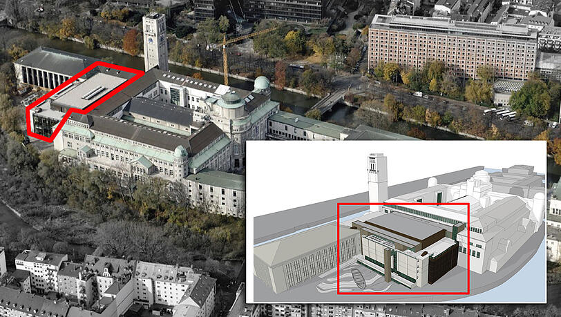 Die Dachterrasse aus der Luftansicht: Über der Luft- und Raumfahrtausstellung könnte hier bald mit Blick auf die Isar gespeist werden – und das nicht nur mit Museumseintrittskarte. Die Dachterrasse aus der Luftansicht: Über der Luft- und Raumfahrtausstellung könnte hier bald mit Blick auf die Isar gespeist werden – und das nicht nur mit Museumseintrittskarte.