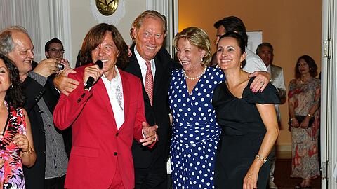 Haben Spaß zusammen (v. l.): Jürgen Drews, Werner Mang, Angela Wepper und Mangs Frau Sybille.