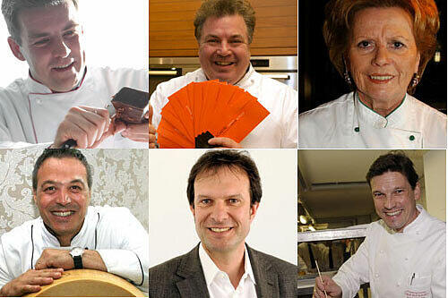 Die Jury des AZ-Koch-Wettbewerbs von links oben nach rechts unten: Holm Schwarzer, Harald Schultes, Inge Stollberg, Giovanni Russo, Arno Makowsky, Christian Jürgens.
