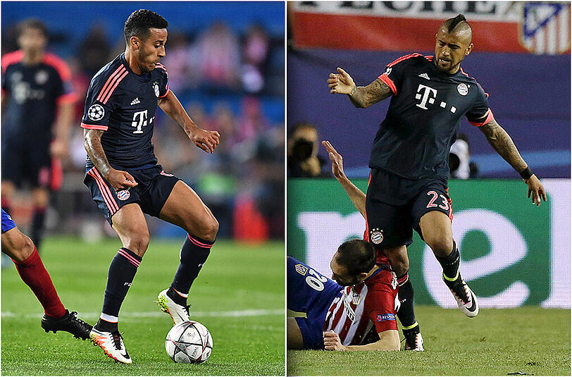 Offensivgestalter Thiago (l.) blieb gegen Atlético weitesgehend unauffällig, auch Mittelfeldmotor Vidal konnte nicht an seine heruasragenden Leistungen der letzten Spiele anknüpfen.