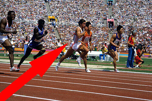 Christian Haas (roter Pfeil) nahm 1984 auch an den Olympischen Spielen in Los Angeles teil. Er kam damals bis ins Halbfinale.