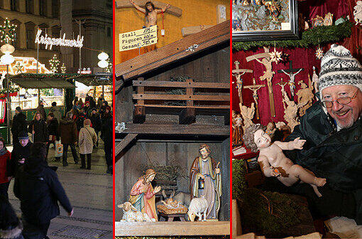Hier gibt es Weihnachtsschmuck zu kaufen, der sich an der ursprünglichen Bedeutung des Fests orientiert: am Kripperlmarkt in der Neuhauser Straße. Klicken Sie durch die Bilder.