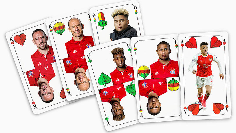 Bayerns Flügel-Quintett - und ein möglicher Neuer: Franck Ribéry, Arjen Robben, Serge Gnabry, Kingsley Coman, Douglas Costa und Alexis Sanchez vom FC Arsenal (von links nach rechts).