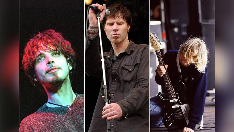 Diese drei Grunge-Ikonen starben viel zu früh: Chris Cornell, Mark Lanegan und Kurt Cobain (v.l.n.r.).