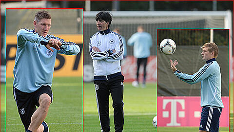 Mit lediglich elf Spielern nahm Bundestrainer Joachim Löw die Vorbereitung für das WM-Qualifikationsspiel der deutschen Nationalmannschaft am Freitag in Dublin gegen Irland auf. Die Fotos