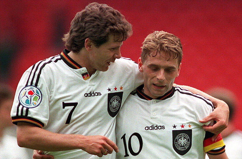 Andreas Möller und Thomas Häßler bei der EM 1996.