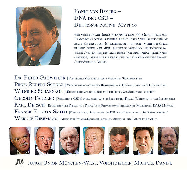 Werbung für einen Strauß-Abend der Jungen Union München West.