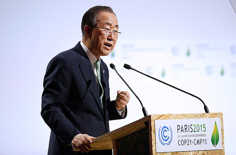 Ban Ki-moon, der UN-Generalsekretär, beim Klimagipfel in Paris.