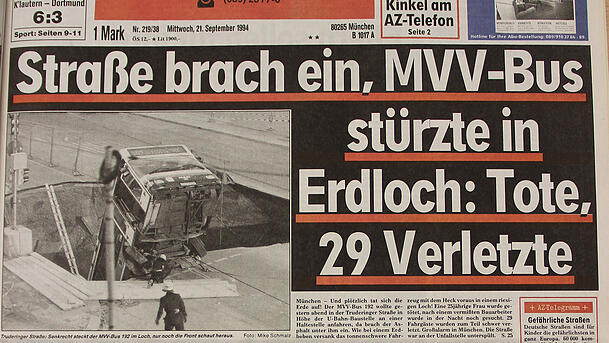 Schlagzeile vor 30 Jahren: So titelte die AZ am 21. September 1994 über das Busunglück in Trudering. Schlagzeile vor 30 Jahren: So titelte die AZ am 21. September 1994 über das Busunglück in Trudering.