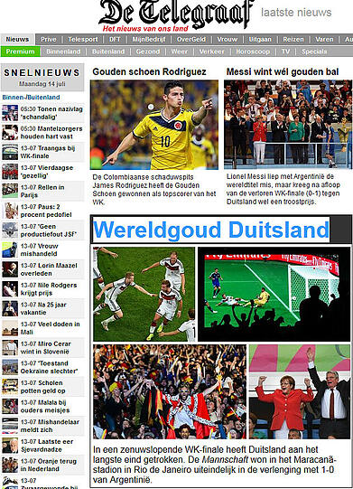 Der niederländische Telegraaf: "Weltmeister-Gold Deutschland"