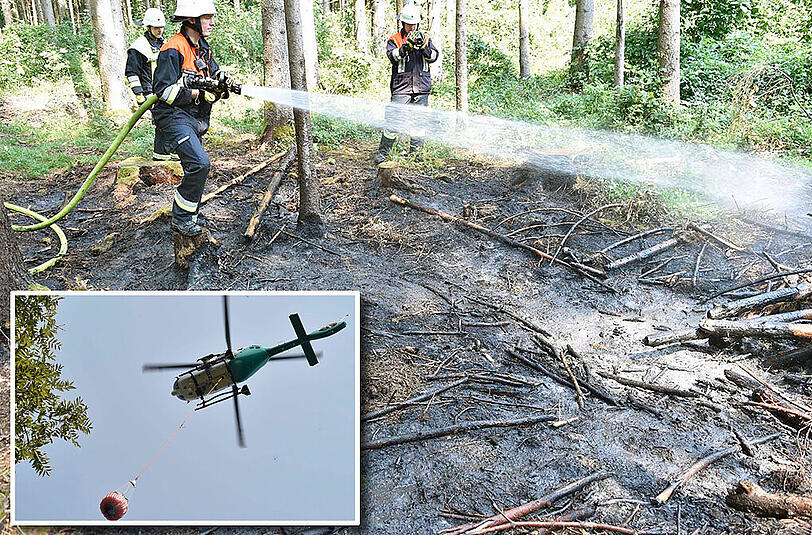 Mit vereinten Kräften. Aus der Luft und vom Boden aus rückten die Einsatzkräfte zu dem Waldbrand vor.