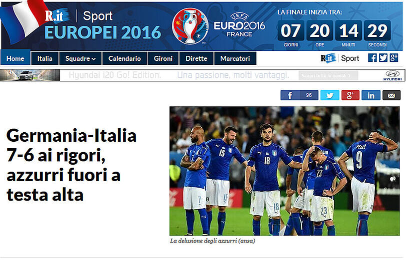 La Repubblica nimmt das Schicksal der Italiener eher gelassen: "Azzuri erhobenen Hauptes ausgeschieden."