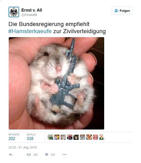 So amüsieren sich Twitter-User über die Hamsterkäufe im Konzept zur Zivilverteidigung.