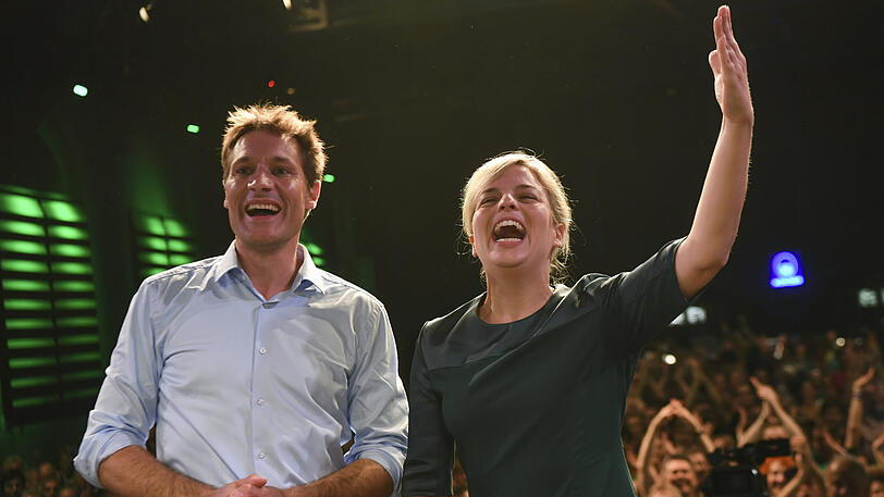 Die bayerischen Spitzenkandidaten der Grünen, Ludwig Hartmann und Katharina Schulze, bei der Wahlparty am vergangenen Sonntag in München.