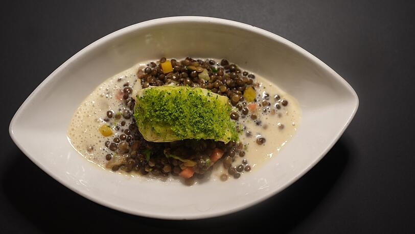 Kabeljau, Beluga-Linsen, Limetten-Mayonnaise