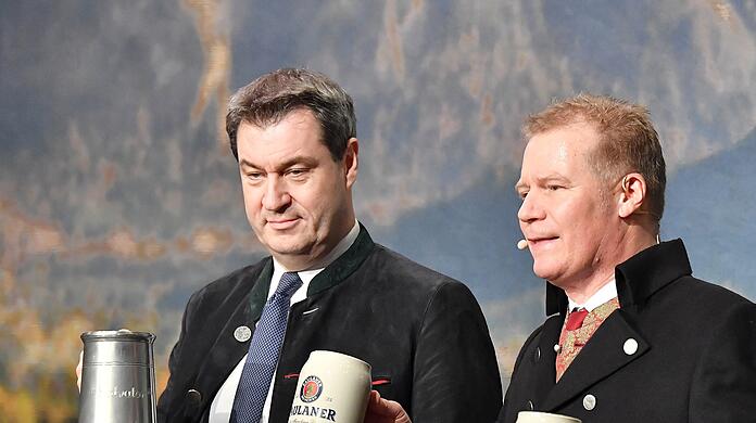 Markus Söder und Andreas Steinfatt bei der Salvatorprobe 2019 am Nockherberg in München